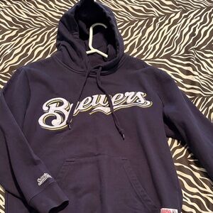 Women’s small Brewers Navy stitched stitches Hoodie sweatshirt